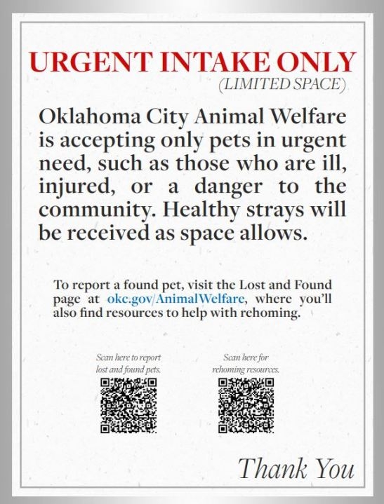New policy for animal intake at OKC Animal Welfare