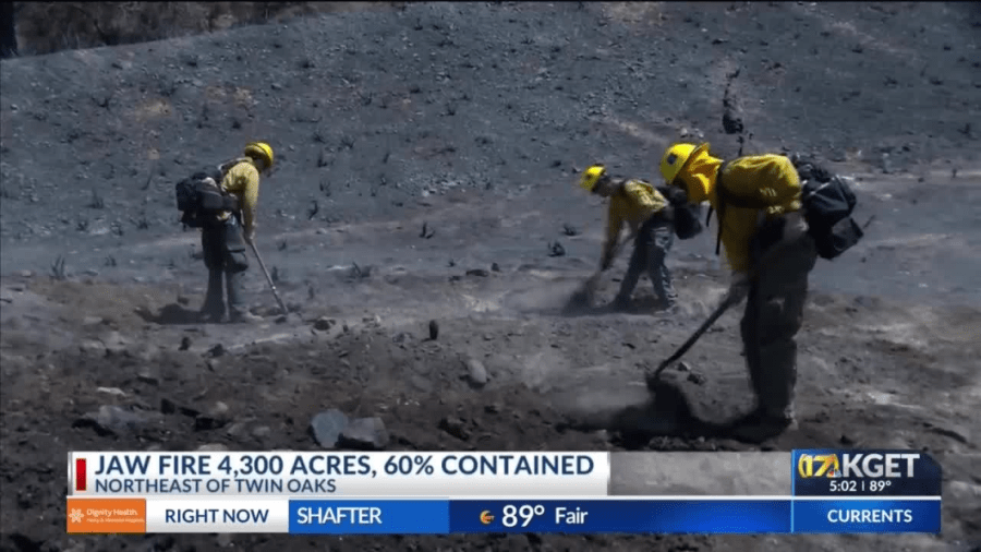 Firefighters continue to battle brush fire west of Jawbone Canyon