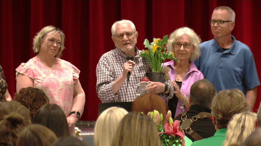Substitute teacher recognized with Golden Apple Award at Standard Middle School
