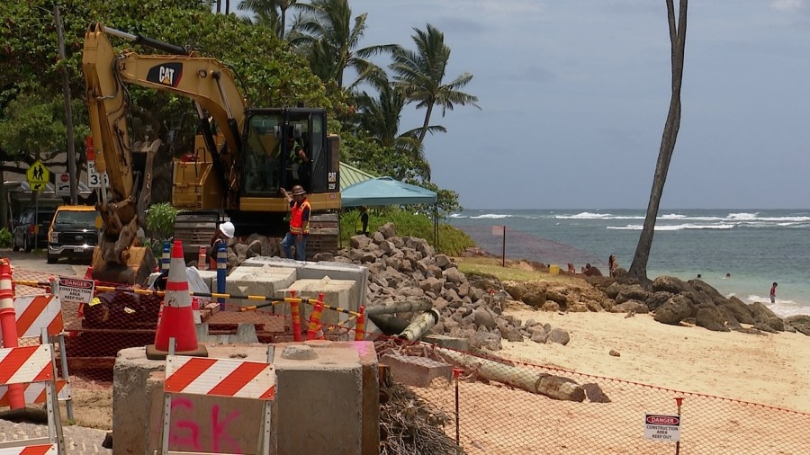 Putting rocks on the beach, cutting trees to save Oʻahu highway