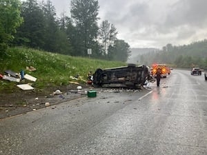 Drivers see major backups on I-90 west after rollover crash puts 2 in hospital