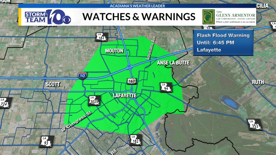 Flash flood warning issued; Severe storms moving through parts of Acadiana