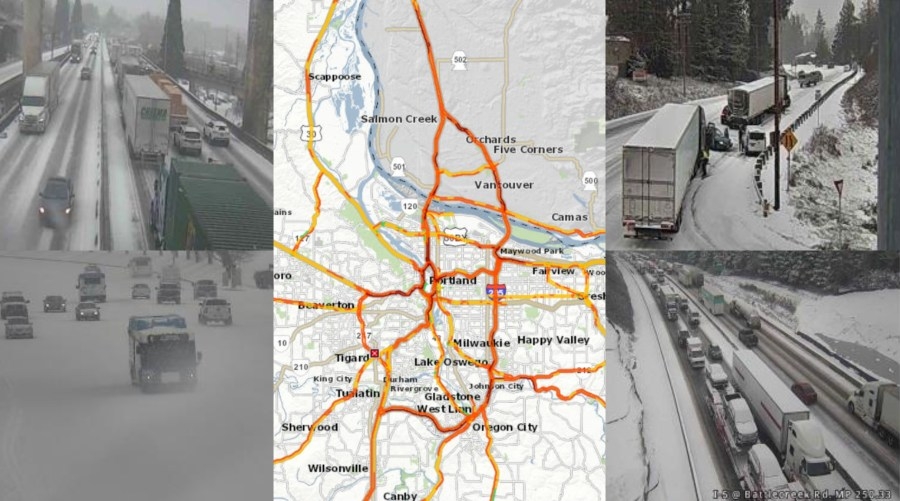 PHOTOS: Snow slows highway traffic in the Willamette Valley