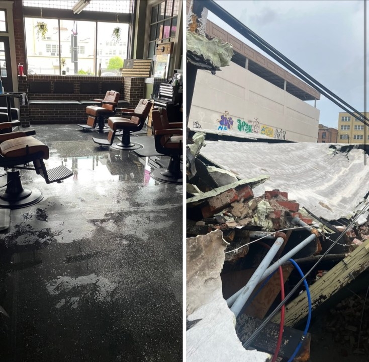 Downtown roof collapse displaces barber, neighboring salon steps up