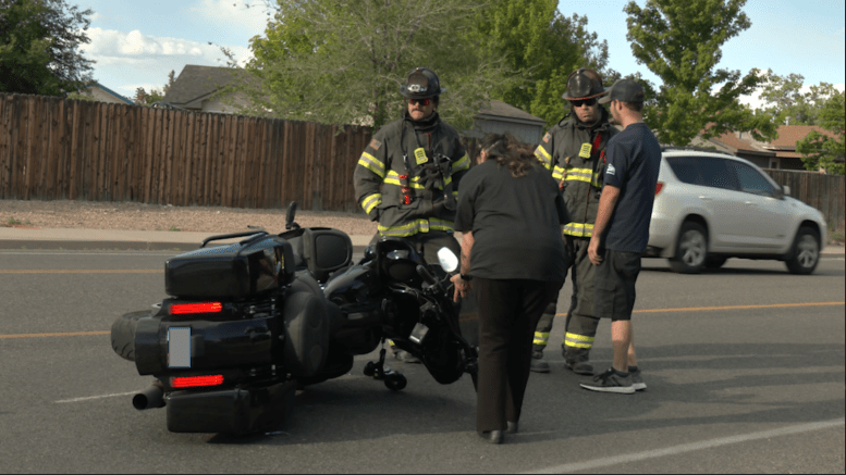 Two-vehicle crash involving a motorcycle on Unaweep Avenue