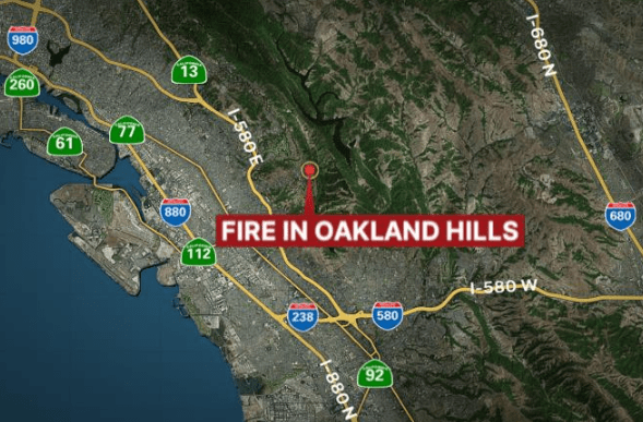 Roughly 60 firefighters battling vegetation fire in Oakland Hills