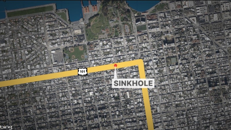 Sinkhole disrupting traffic in SF Marina District