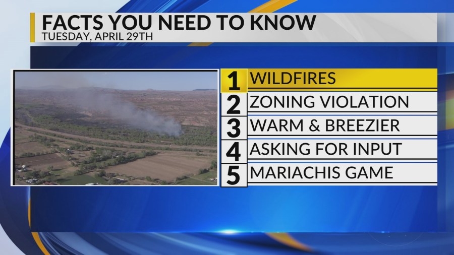 KRQE Newsfeed: Wildfires, Zoning violation, Warmer and breezy, Asking for input, Mariachis game