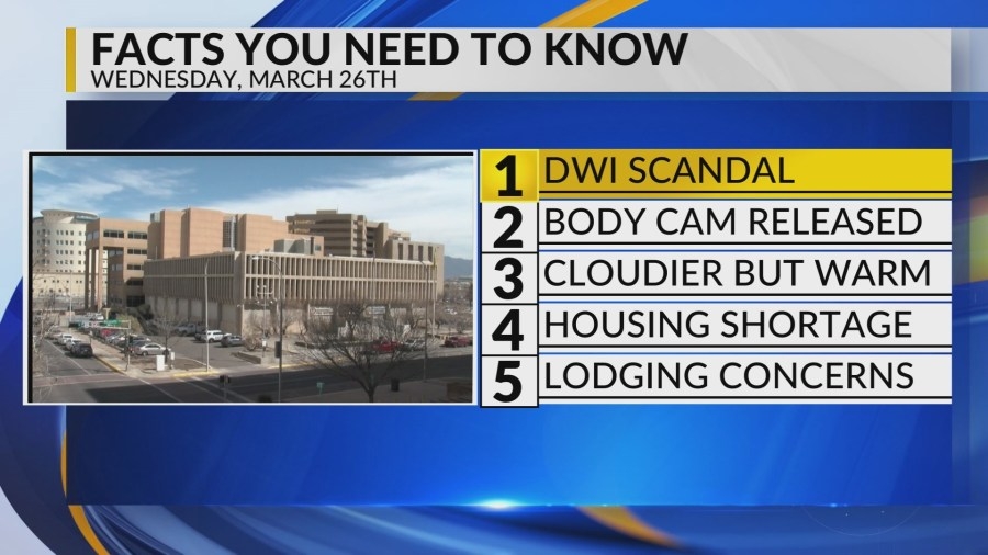 KRQE Newsfeed: DWI scandal, Body cam released, Cloudier and warm, Housing shortage, Lodging concerns