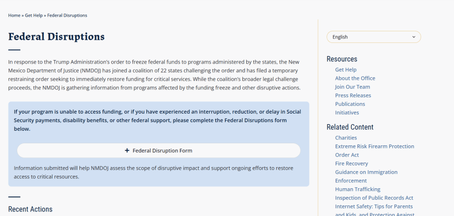 NMDOJ launches website for New Mexicans to report federal program disruptions