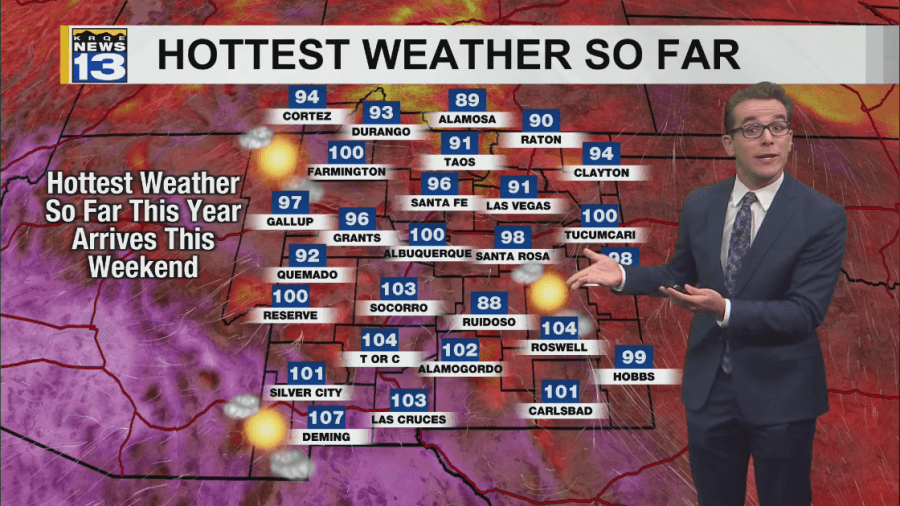 Strong high pressure with heat & a few storms around New Mexico