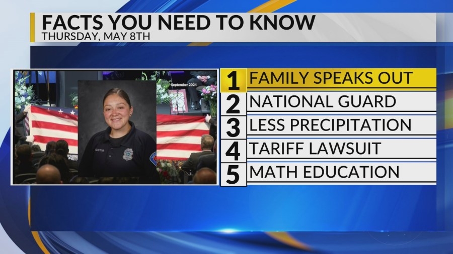 Officer's family speaks out, National Guard in Albuquerque, Less precipitation, Tariff lawsuit, Los Alamos labs math partnership