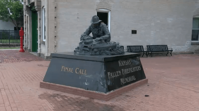 Kansas Firefighters Museum statue hit, damaged by car