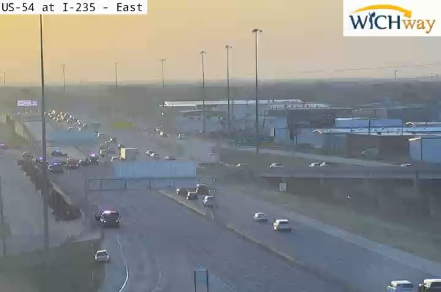 Westbound Kellogg closed at I-235 due to crash