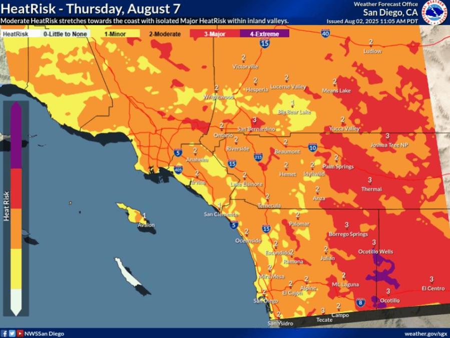 California wildfire causing hazy skies in San Diego; extreme heat warning later this week