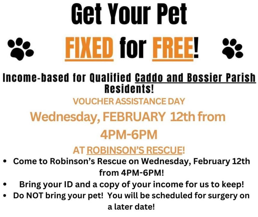 Get your pet fixed at Voucher Day with Robinson's Rescue