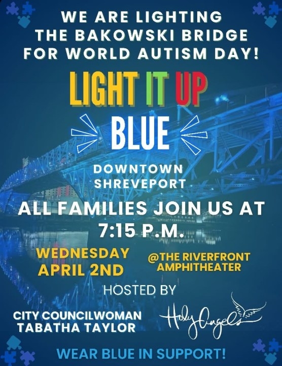 Shreveport lighting Bakowski Bridge blue in recognition of World Autism Day