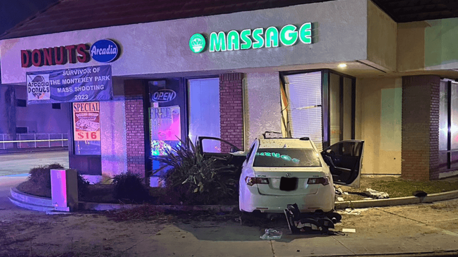 Driver careens into Arcadia massage parlor, DUI suspected