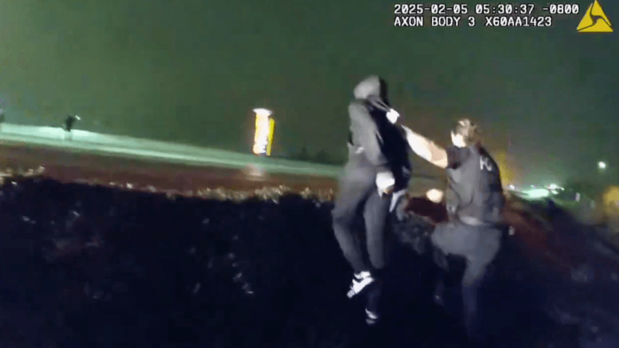 Police chase 5 suspects running across 210 Freeway lanes after Tesla break-in