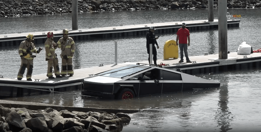 Watch: Cybertruck sinks in Ventura Harbor, is later towed out