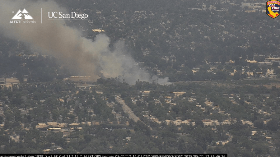 Los Angeles brush fire injures 1, shuts down Metro line