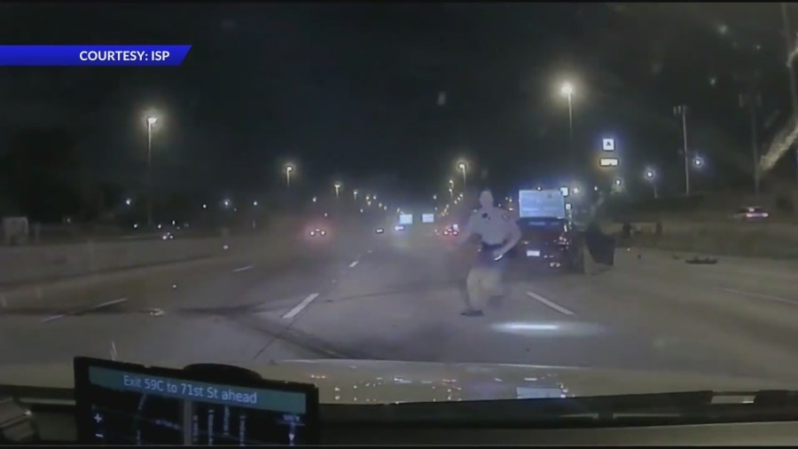 ISP trooper dodges two crashes in seconds