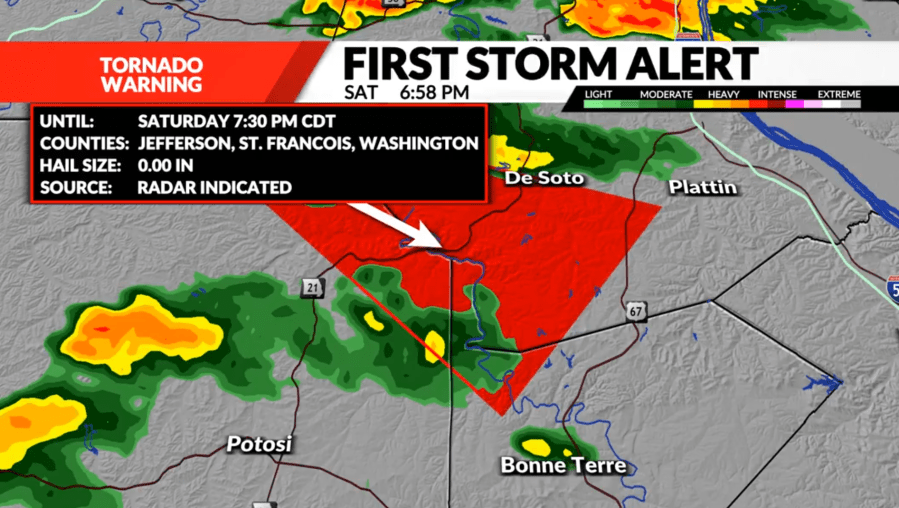 Tornado-warned storms hit Jefferson, St. Francois and Washington counties