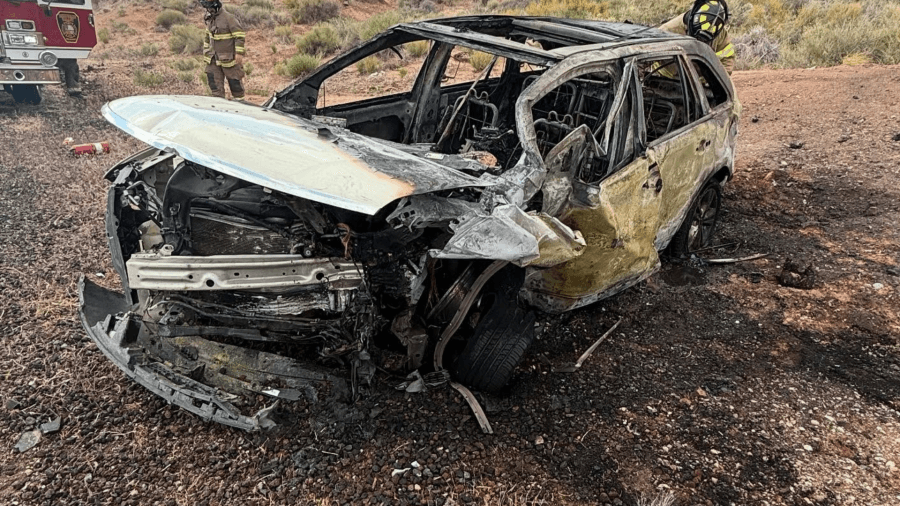 3 injured after car catches fire following multi-vehicle crash