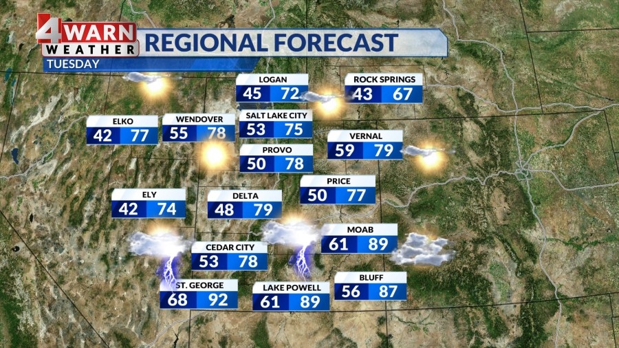 Dry skies in northern Utah, chance of storms in the south