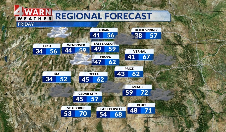 Temperatures drop back to seasonal norms to close the work week