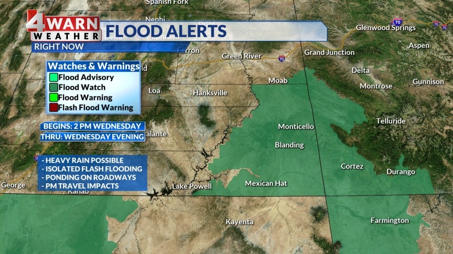 Flood watch issued for portions of southeastern Utah Wednesday afternoon