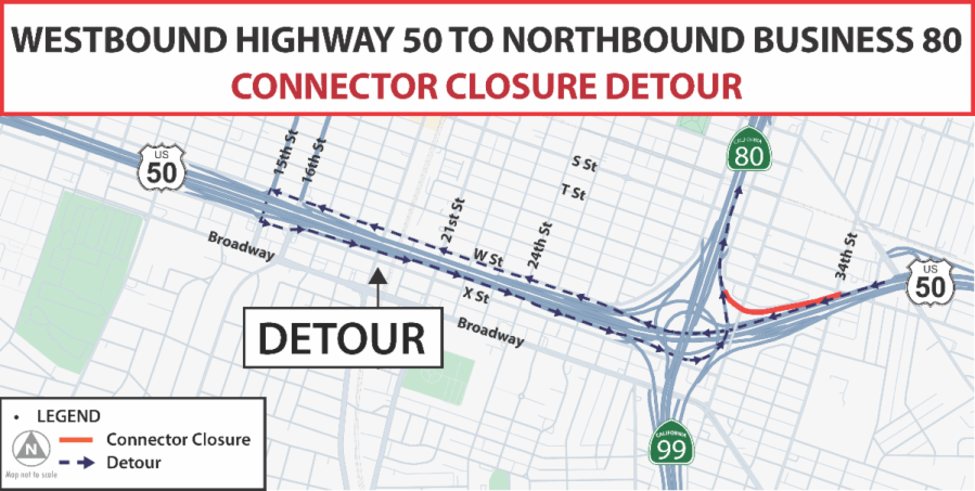 California Highway 50 connector closure underway for construction work