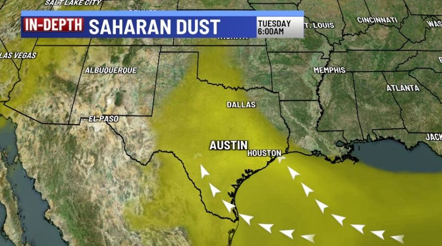 Saharan dust continues to sweep toward the Gulf coast