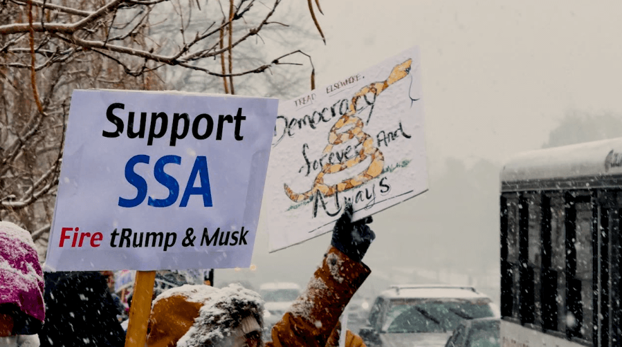 Protesters rally outside Social Security Admin building