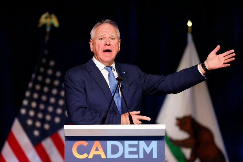 Barabak: Yelling, finger-pointing and cursing galore as California Democrats gather near Disneyland