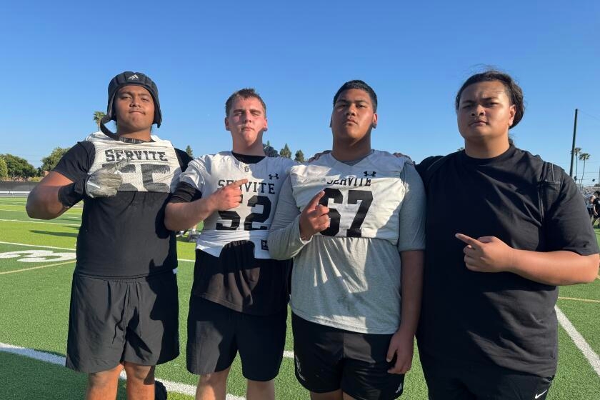 Prep talk: Servite is building around four freshmen offensive linemen