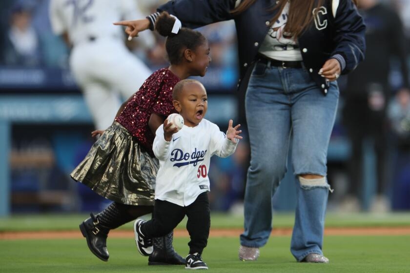 Mookie Betts' toddler son runs away with first-pitch baseball. It's as adorable as it sounds