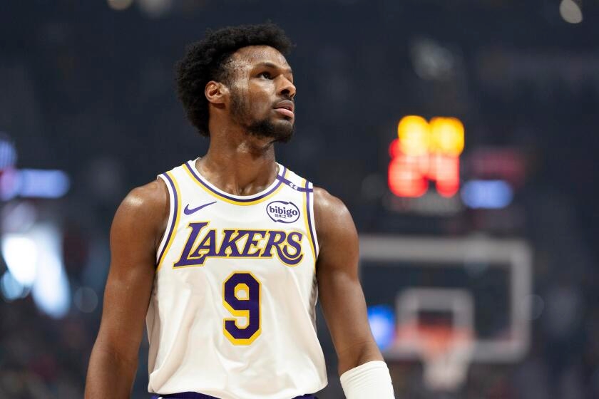 Bronny James plays coy about father LeBron's future with Lakers