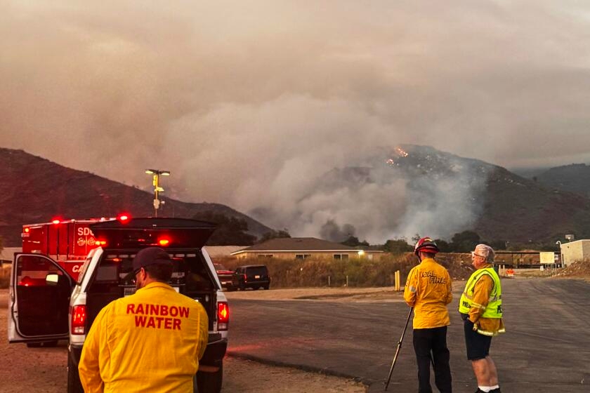 Crews battle fire burning in Pala, evacuations underway in northern San Diego County