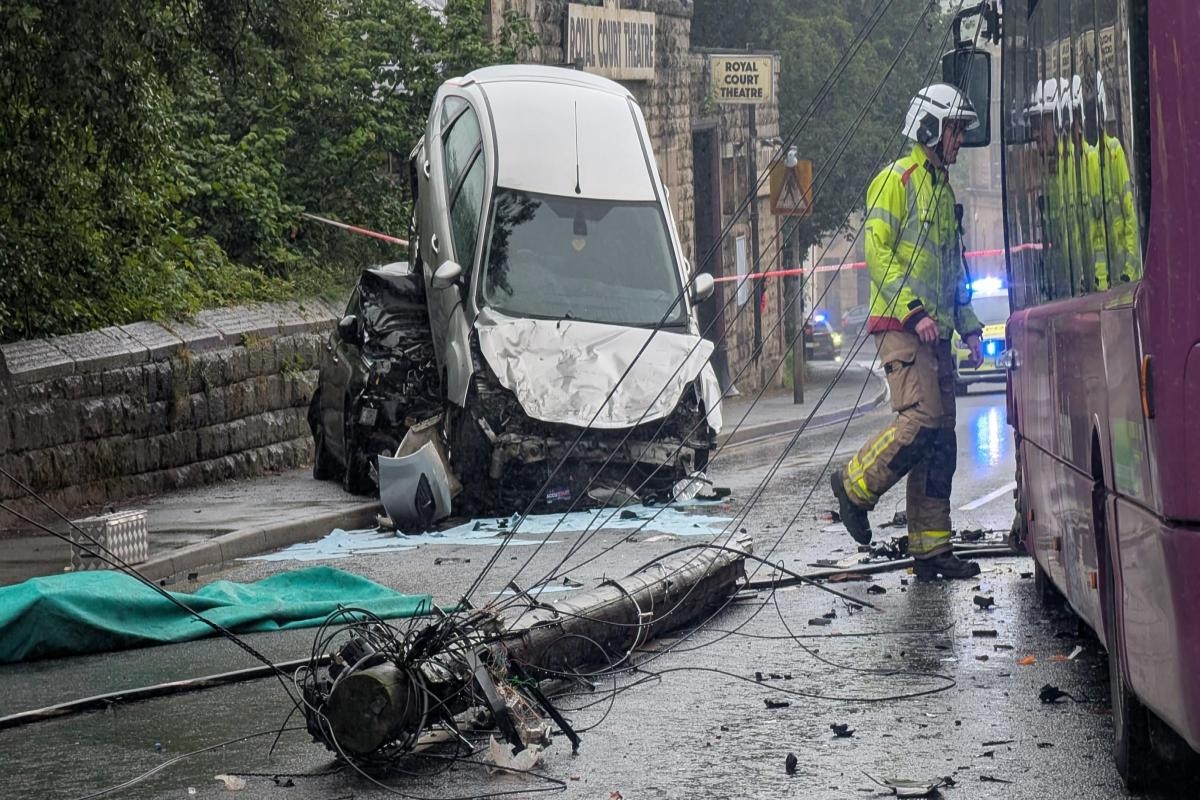 Seven parked cars damaged after crash involving bus