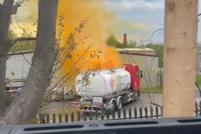 Moment 'chemical' seen exploding out of tanker before emergency incident declared in Oldham