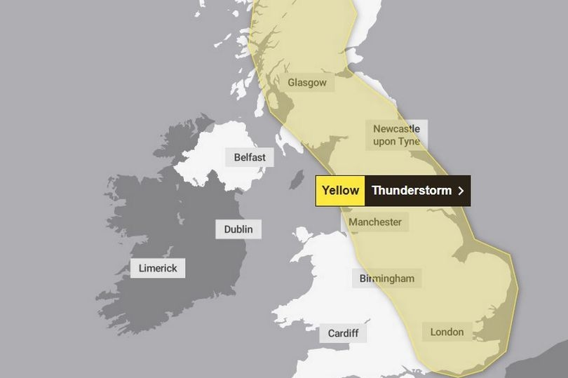 Met Office issues new yellow weather warning of thunderstorm with chance of flooding