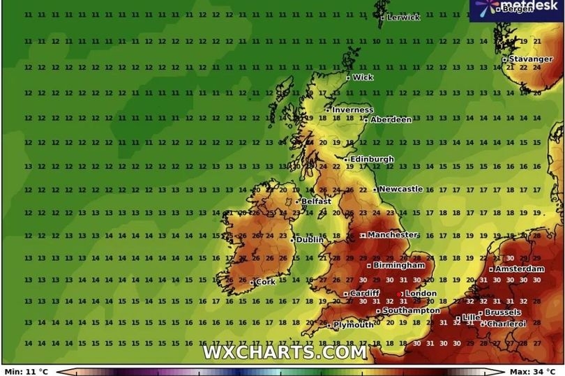 Date when UK temperatures could rise up to 32C as heat maps turn red