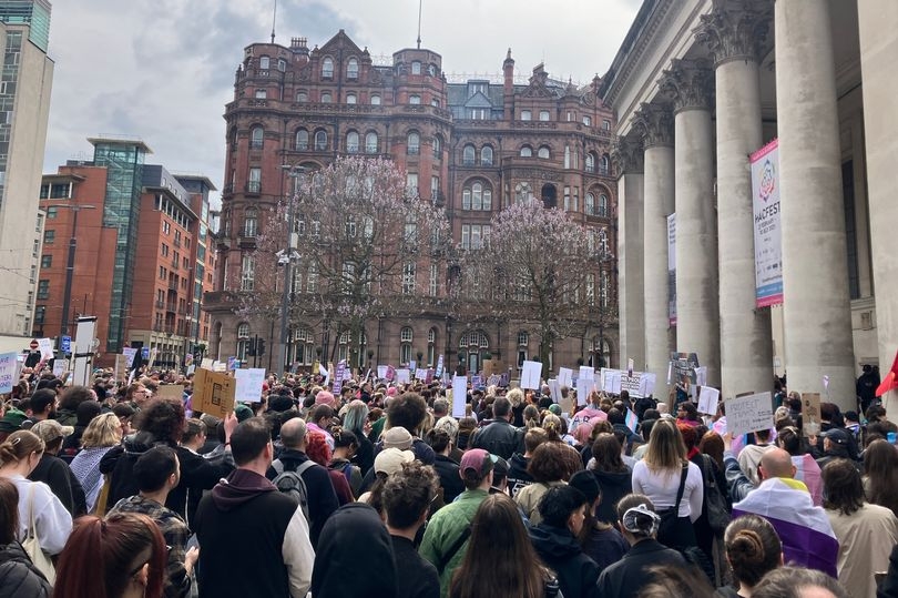 Hundreds turn out at trans rights protest in Manchester city centre