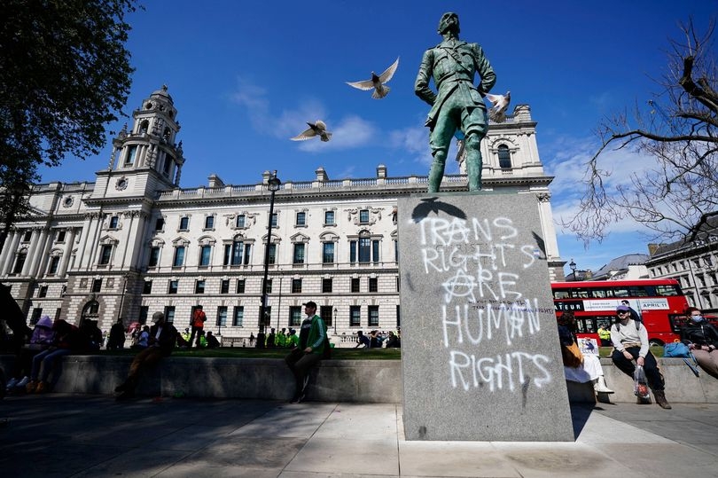 Police appeal for information after statues daubed with graffiti during trans rights rally