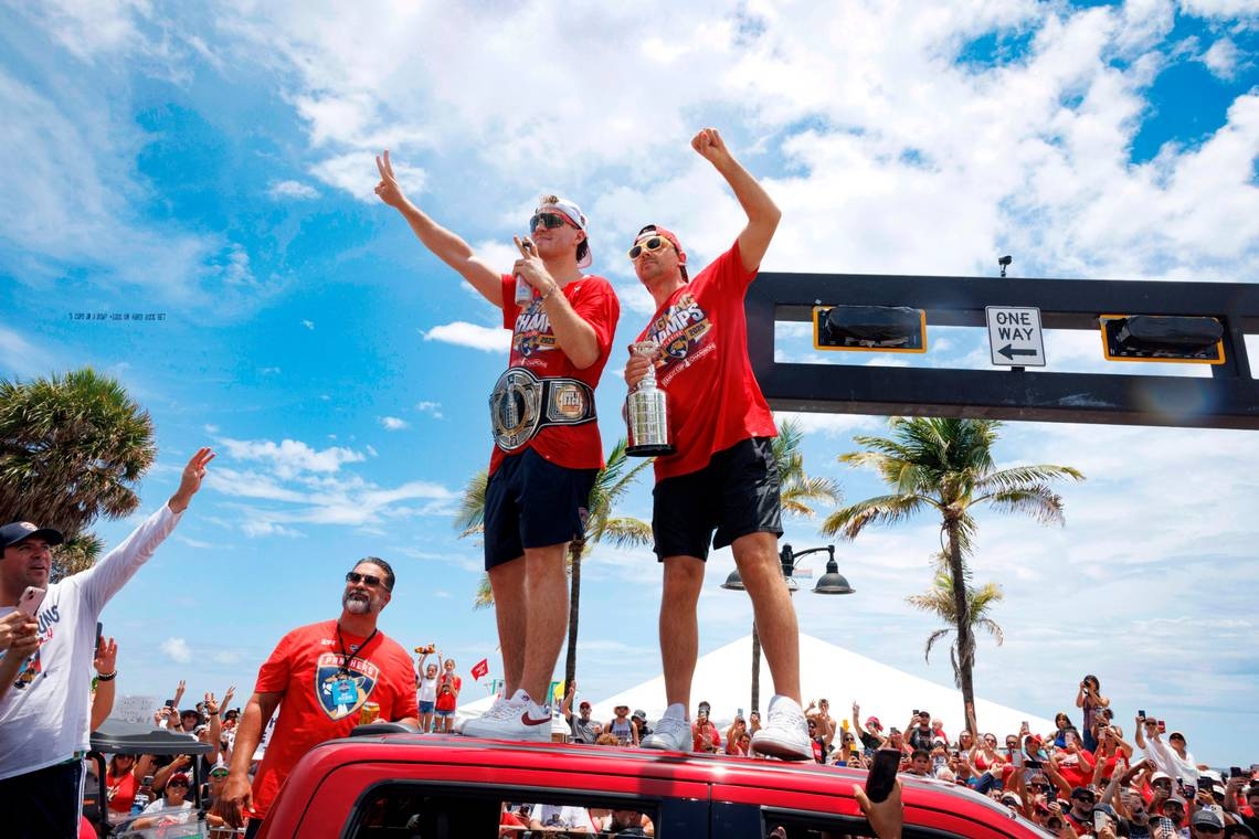 Sam Reinhart wasn't at the Panthers' first parade. He lived it up this time