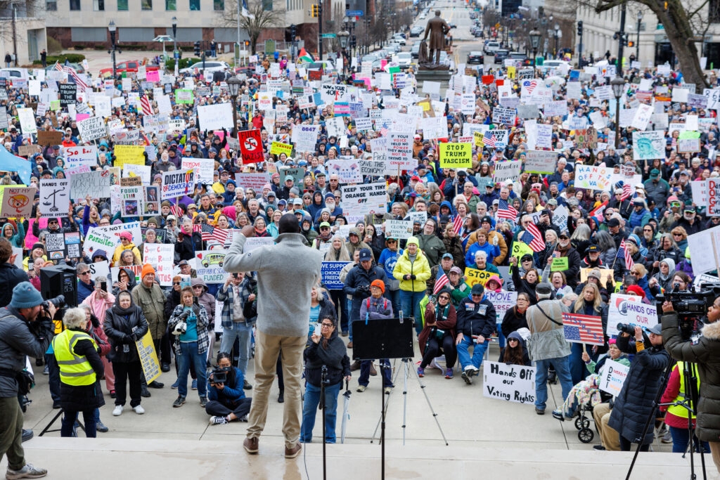 Thousands demonstrating in Lansing, Detroit and other cities among US protests opposing Trump agenda