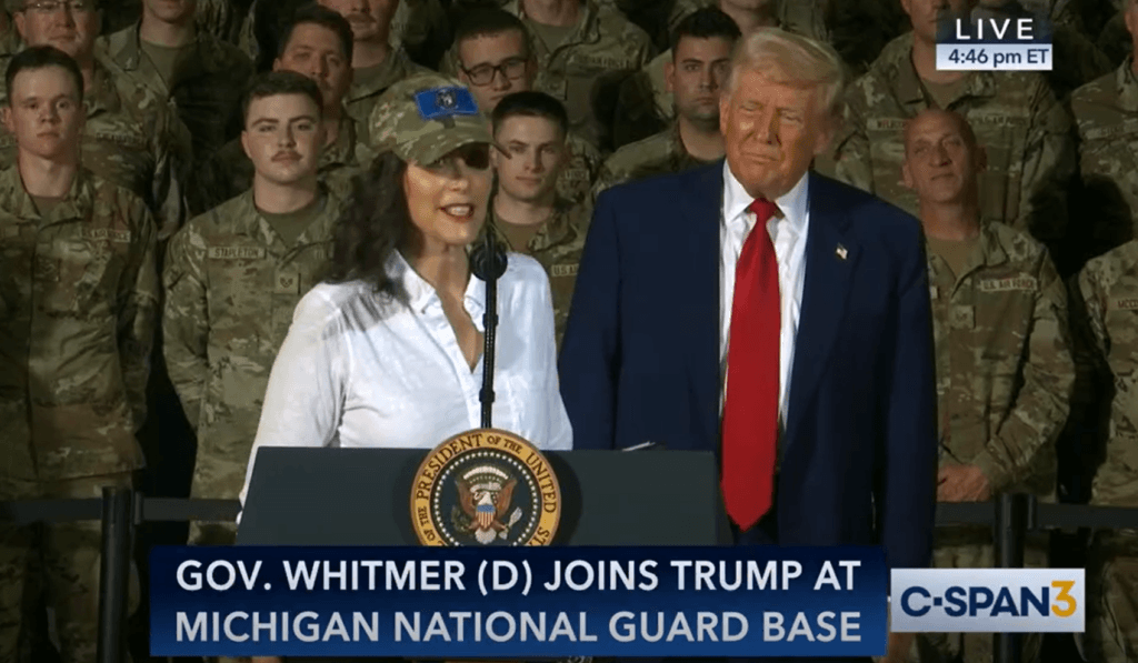Trump, with Whitmer at his side, announces new fighter wing for Michigan's Selfridge air base