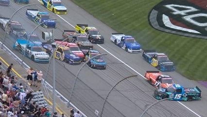 Stack up causes big wreck on late restart at Michigan
