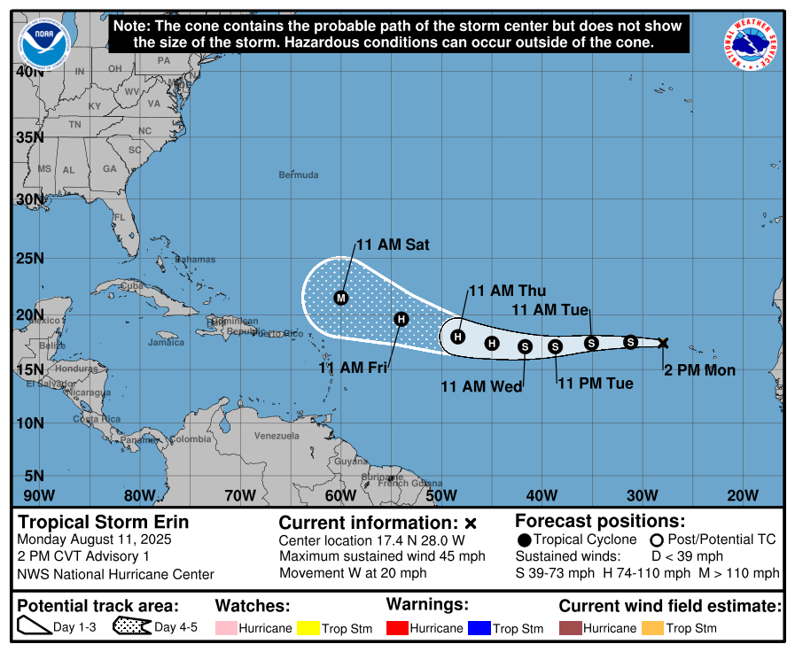 National Hurricane Center issues 1st advisory on Tropical Storm Erin. Any Florida impacts?